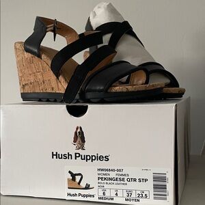 Hush Puppies Bold Black Leather Wedges